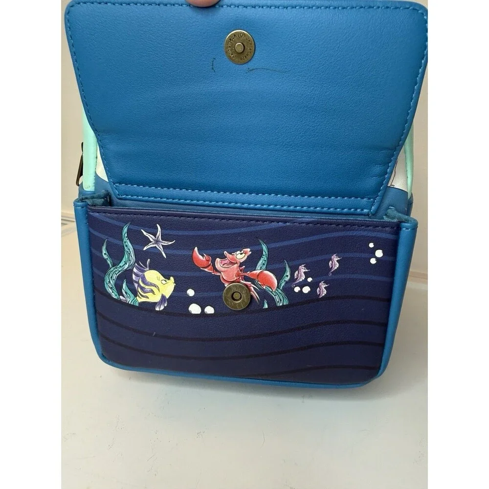 Disney Loungefly Little Mermaid Ariel Mini Backpack Flounder Sebastian Blue Bag